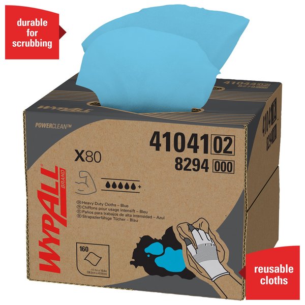 Dry Wipe, X80 Dispenser Box, 160 Sheets, Super Heavy Absorbency, 11 in x 16 3/4 in, Blue