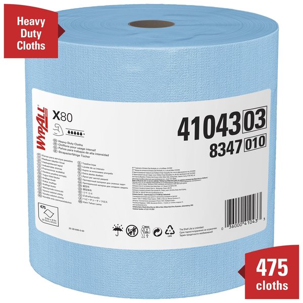 WypAll PowerClean X80 Heavy Duty Cloths, Jumbo Roll, Extended Use Towels, Blue, 475 Sheets/Roll