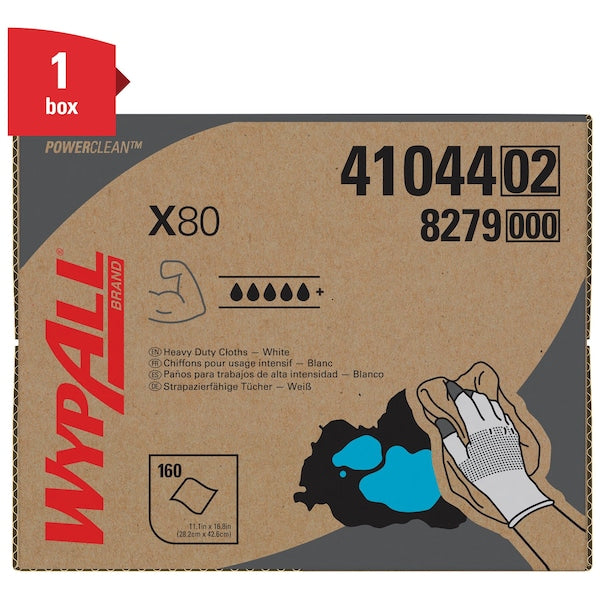 Dry Wipe, X80, Box, Super Heavy Absorbency, Hydroknit, 11 in x 16 3/4 in, 160 Sheets, White