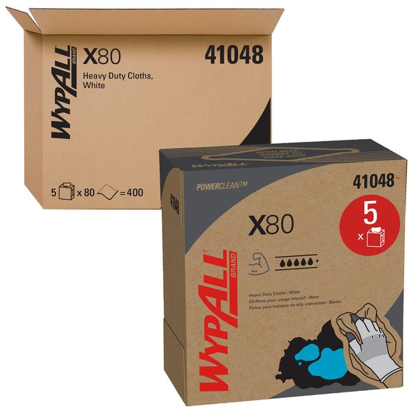 Dry Wipe, X80, Pop Up Box, Hydroknit, 8 1/4 in x 16 3/4 in, 80 Sheets, White, 5 Pack