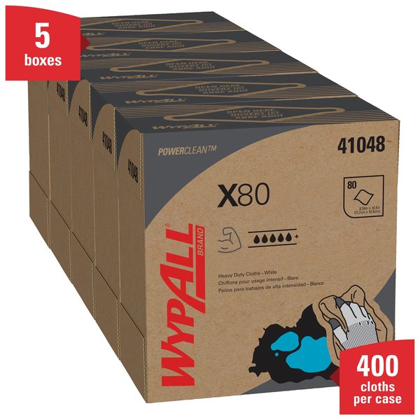 Dry Wipe, X80, Pop Up Box, Hydroknit, 8 1/4 in x 16 3/4 in, 80 Sheets, White, 5 Pack