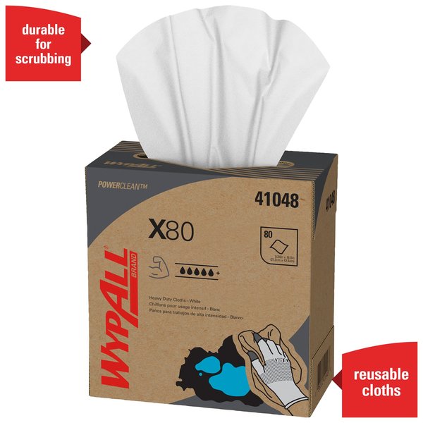 Dry Wipe, X80, Pop Up Box, Hydroknit, 8 1/4 in x 16 3/4 in, 80 Sheets, White, 5 Pack