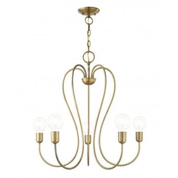 Antique Brass Chandelier, 5 Light