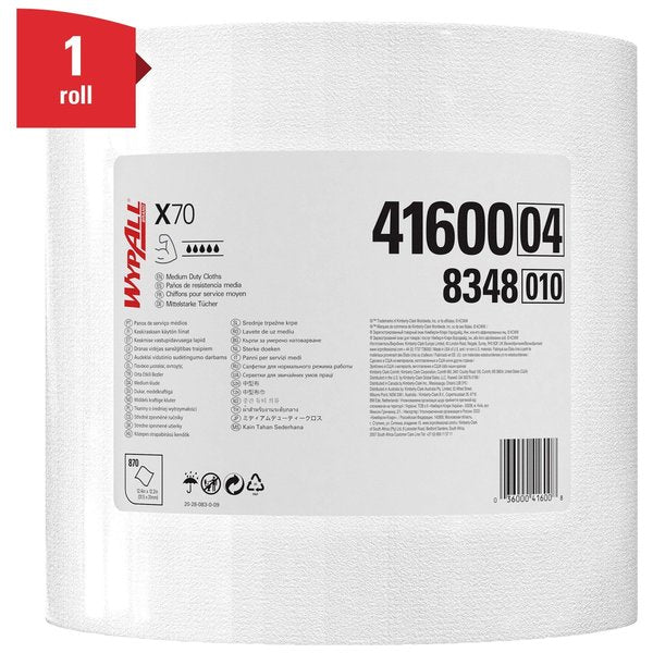 Dry Wipe Roll, X70, Jumbo Roll, Heavy Absorbency, 12 1/2 in x 13 1/2 in Sheets, 870 Sheets, White