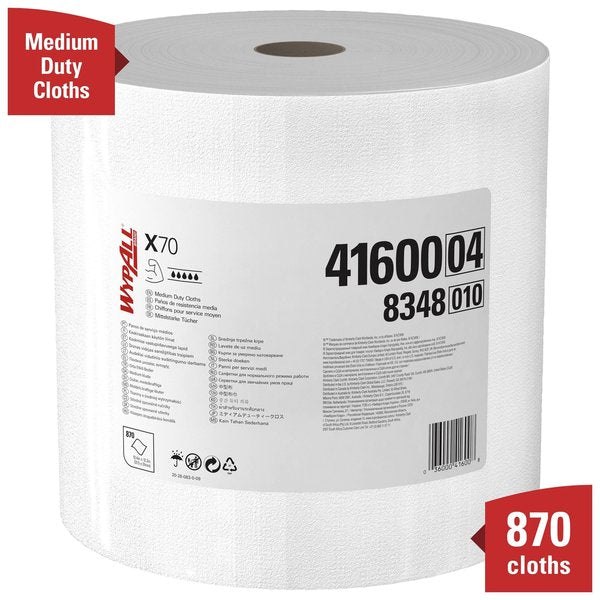 Dry Wipe Roll, X70, Jumbo Roll, Heavy Absorbency, 12 1/2 in x 13 1/2 in Sheets, 870 Sheets, White