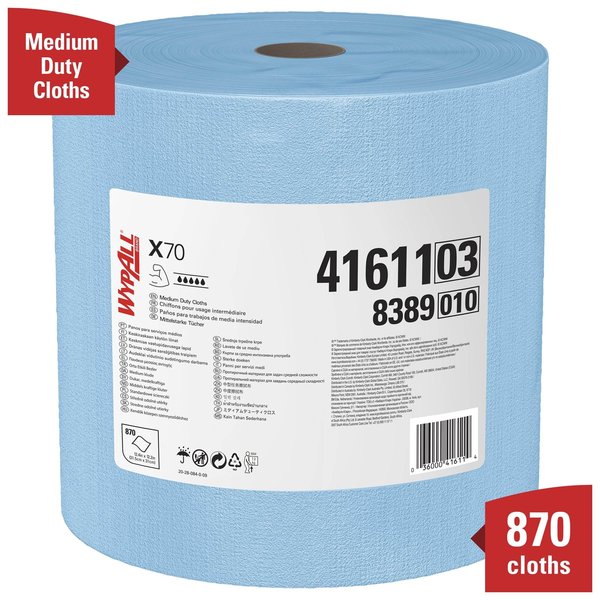Dry Wipe Roll, X70, Jumbo Roll, Heavy Absorbency, 12 1/2 in x 13 1/2 in, 870 Sheets, Blue