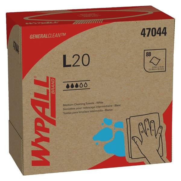 General Clean L20 Medium Cleaning Cloths, Pop-Up, White, 4-Ply, 10 Boxes/Case, 88 Sheets/Box