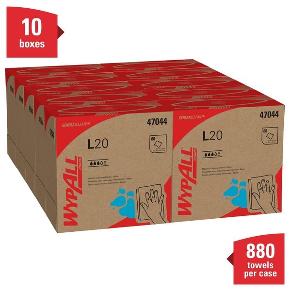 General Clean L20 Medium Cleaning Cloths, Pop-Up, White, 4-Ply, 10 Boxes/Case, 88 Sheets/Box