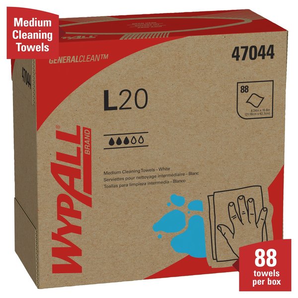General Clean L20 Medium Cleaning Cloths, Pop-Up, White, 4-Ply, 10 Boxes/Case, 88 Sheets/Box