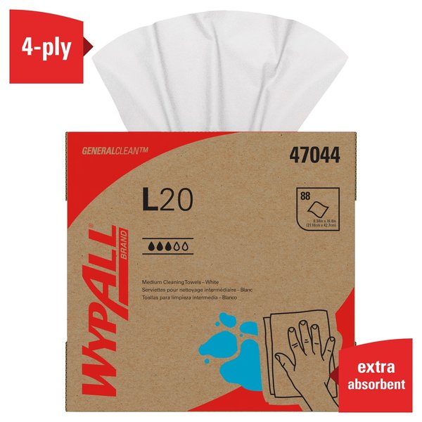 General Clean L20 Medium Cleaning Cloths, Pop-Up, White, 4-Ply, 10 Boxes/Case, 88 Sheets/Box