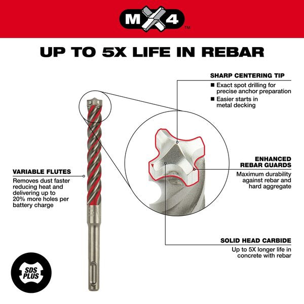 5/32 in. x 4 in. x 6 in. 4-Cutter MX4 SDS-Plus Rotary Hammer Drill Bit