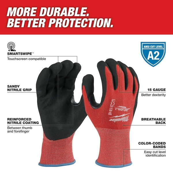 Level 2 Cut Resistant Nitrile Dipped Gloves - X-Large (12 pair)