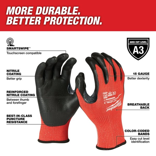 Level 3 Cut Resistant Nitrile Dipped Gloves - X-Large (12 pair)