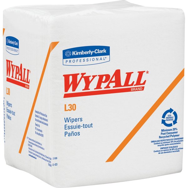 Dry Wipe, L30 1/4 Fold, Mod Absorb, Double Recreped (DRC), 90 Wipes, 12 x 12 1/2 in, White, 12 Pk