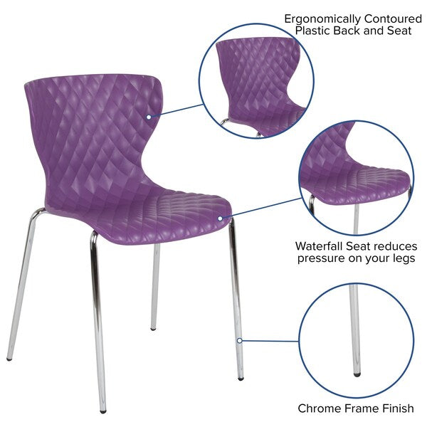 Lowell Contemporary Design Purple Plastic Stack Chair, PK4