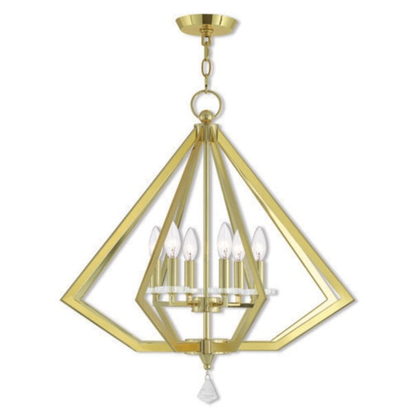 Diamond 6 Light Polished Brass Chandelie