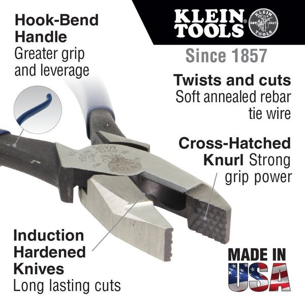 9 3/8 in Iron Workers Plier High Leverage, Steel