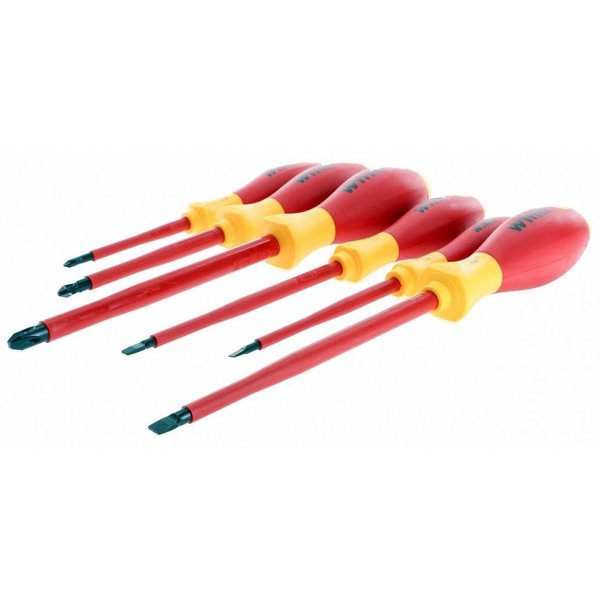 Insulated Screwdriver Set, Slotted/Phillips Tip, Alloy Steel with Cushion Grip, 6-Piece
