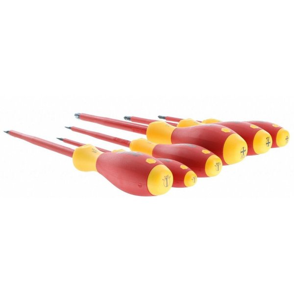 Insulated Screwdriver Set, Slotted/Phillips Tip, Alloy Steel with Cushion Grip, 6-Piece