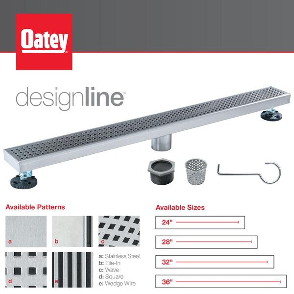 Designline⢠28 in. Stainless Steel Linear Shower Drain Wave Grate