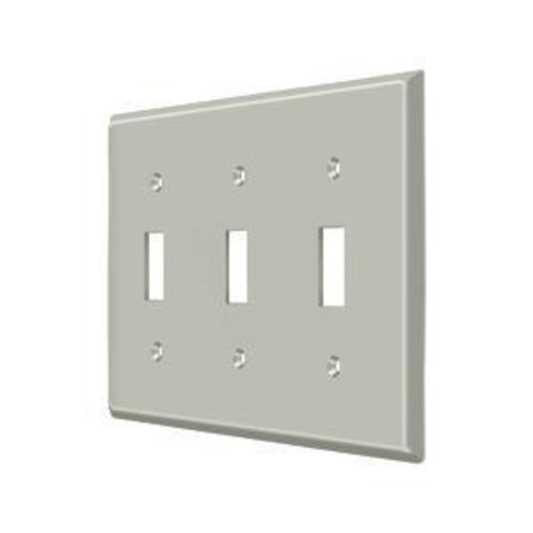 Triple Standard Switch Plate, Number of Gangs: 3 Solid Brass, Brushed Nickel Finish