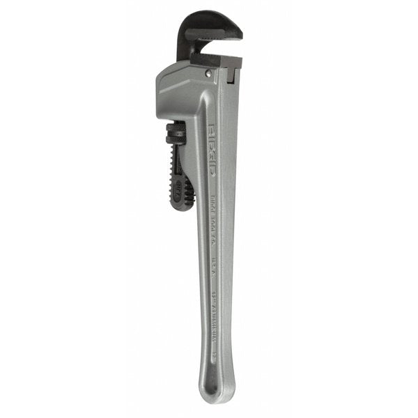 Pipe Wrench, Straight, Aluminum, 12 in L, 2 in Jaw Capacity