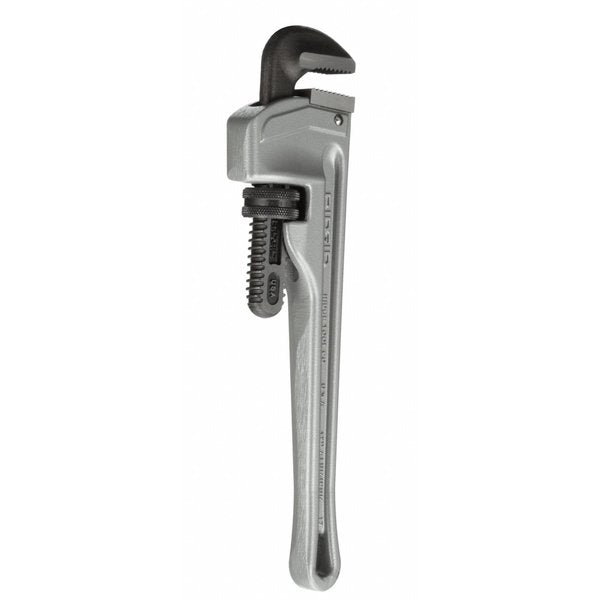 Pipe Wrench, Straight, Aluminum, 12 in L, 2 in Jaw Capacity