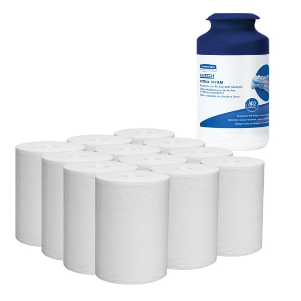 WetTask Wet Wiping System with Canister, 12 Rolls/Case, 55 Sheets/Roll, 660 Sheets/Case
