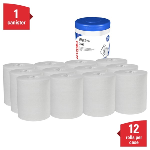 WetTask Wet Wiping System with Canister, 12 Rolls/Case, 55 Sheets/Roll, 660 Sheets/Case