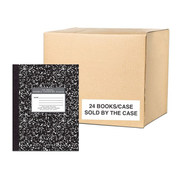 Case of Signature Black Marble Comp Notebooks, College Ruled, 80 sheets, Oversized 10.25