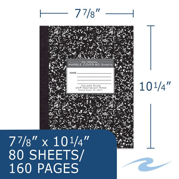Case of Signature Black Marble Comp Notebooks, College Ruled, 80 sheets, Oversized 10.25