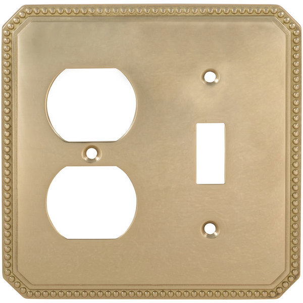 Combination Beaded Switch Plate, Number of Gangs: 2 Solid Brass, Polished Brass, Lacquered Finish