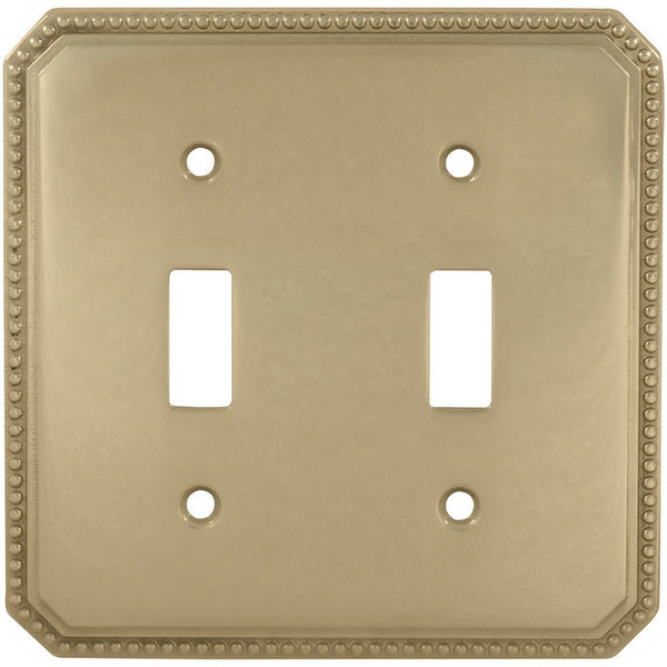 Double Beaded Switch Plate, Number of Gangs: 2 Solid Brass, Satin Nickel Plated, Lacquered Finish
