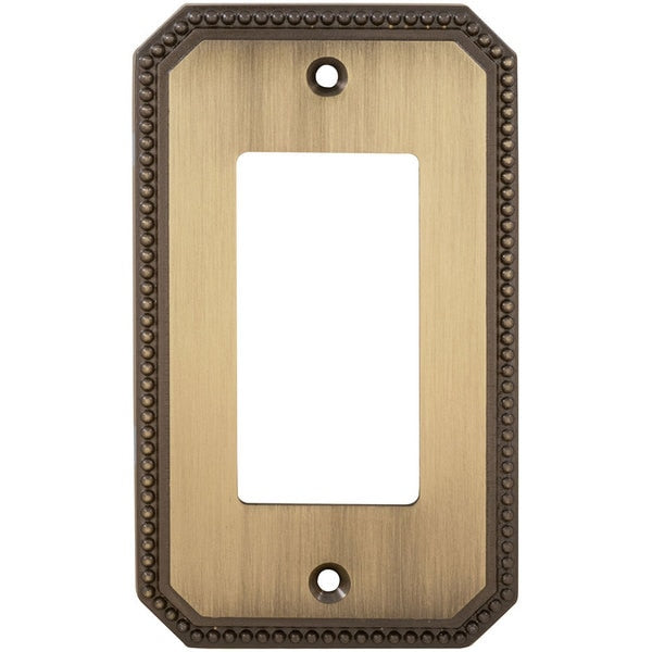 Single Rocker Beaded Switch Plate, Number of Gangs: 1 Solid Brass, Shaded Bronze, Lacquered Finish