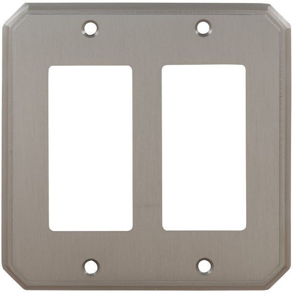 Double Rocker Traditional Switch Plate, Number of Gangs: 2 Solid Brass, Satin Chrome Plated Finish