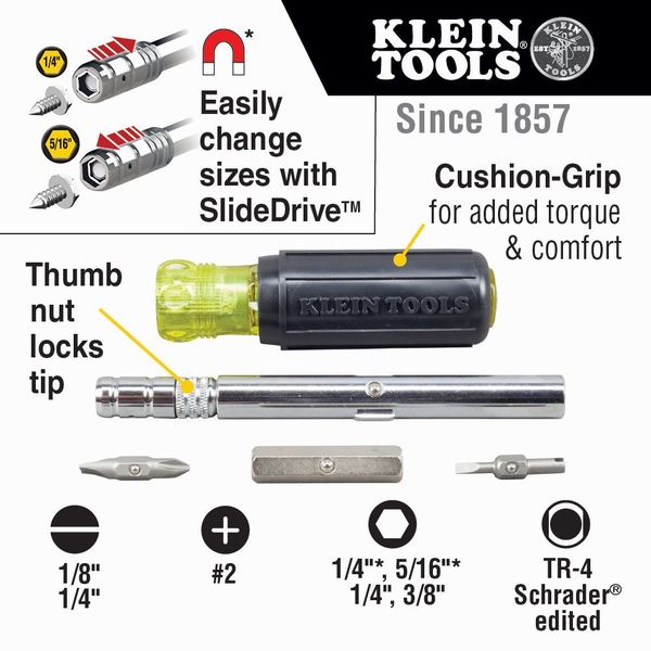 HVAC Slide Drive⢠Multi-Bit Screwdriver / Nut Driver, 8-in-1