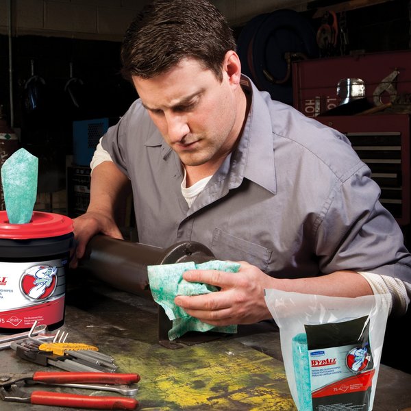 Cleaning Wipes, Green, Refill, Meltblown Polypropylene, Nonporous Surface, Tool, Hand, 75 Wipes