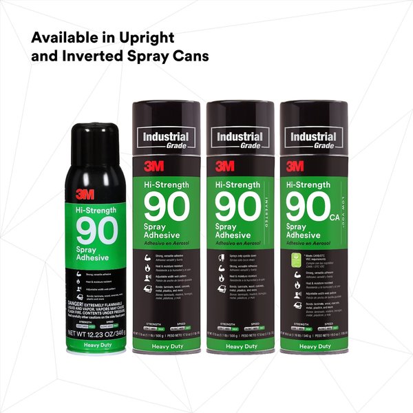 Spray Adhesive, Hi-Strength 90 Series, Clear, 12.23 oz, Aerosol Can