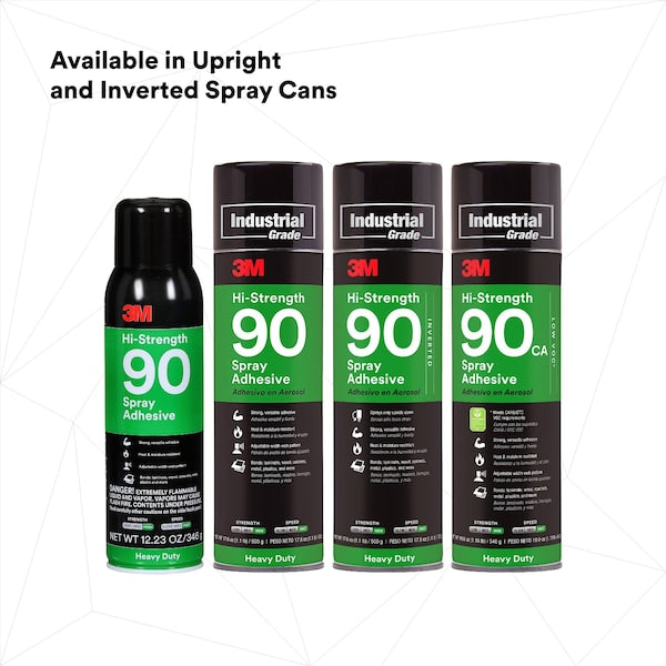Spray Adhesive, Hi-Strength 90CA Series, Clear, 19 oz, Aerosol Can