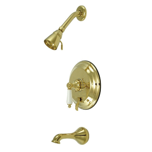 Tub and Shower Faucet, Polished Brass, Wall Mount