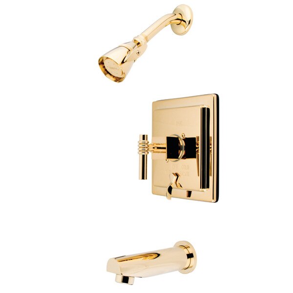 Tub and Shower Faucet, Polished Brass, Wall Mount