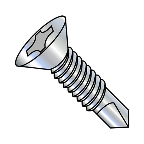#12-24 x 1-5/8 in Phillips Flat Machine Screw, Zinc Plated Steel, 1500 PK