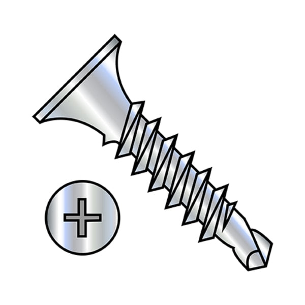 Drywall Screw, #6 x 1-5/8 in, Steel, Flat Head Phillips Drive, 5000 PK
