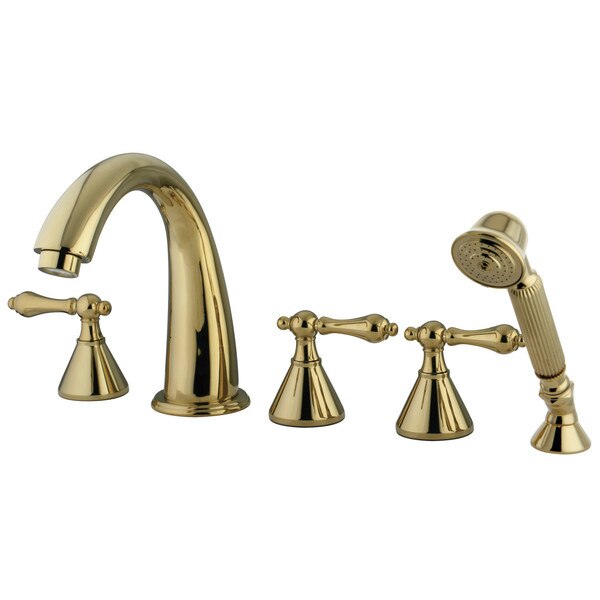 Roman Tub Faucet, Polished Brass, Deck Mount
