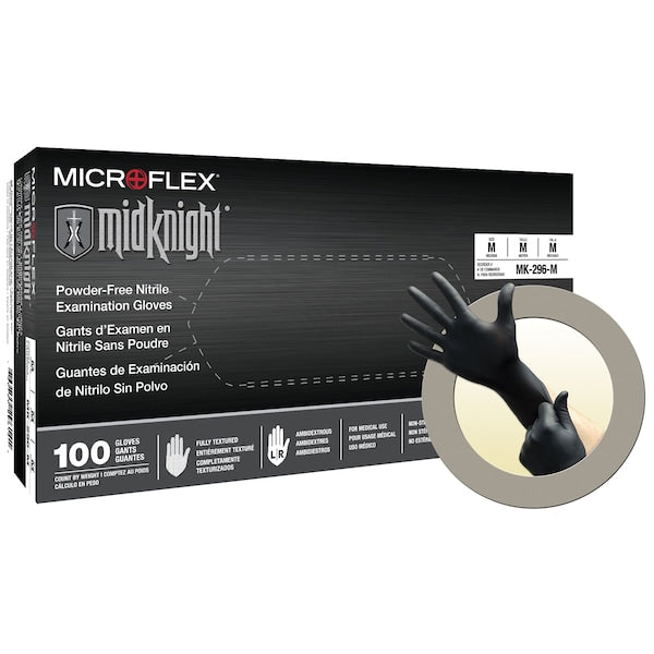 Disposable Gloves, Nitrile, Black, 100 PK