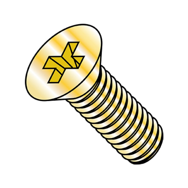 #10-32 x 3/4 in Phillips Flat Machine Screw, Zinc Yellow Steel, 7000 PK