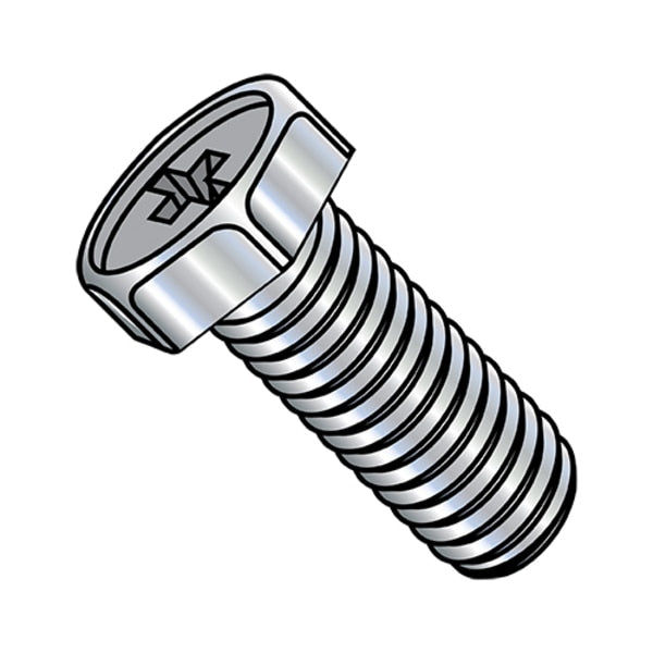 #10-32 x 1 in Phillips Hex Machine Screw, Zinc Plated Steel, 4000 PK