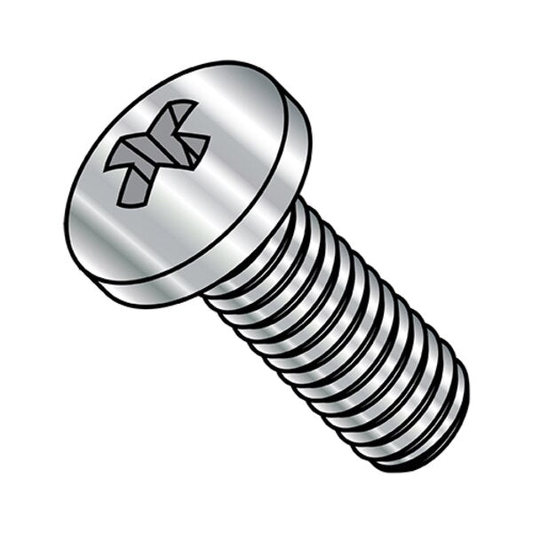 #10-32 x 1 in Phillips Pan Machine Screw, Plain Steel, 2000 PK