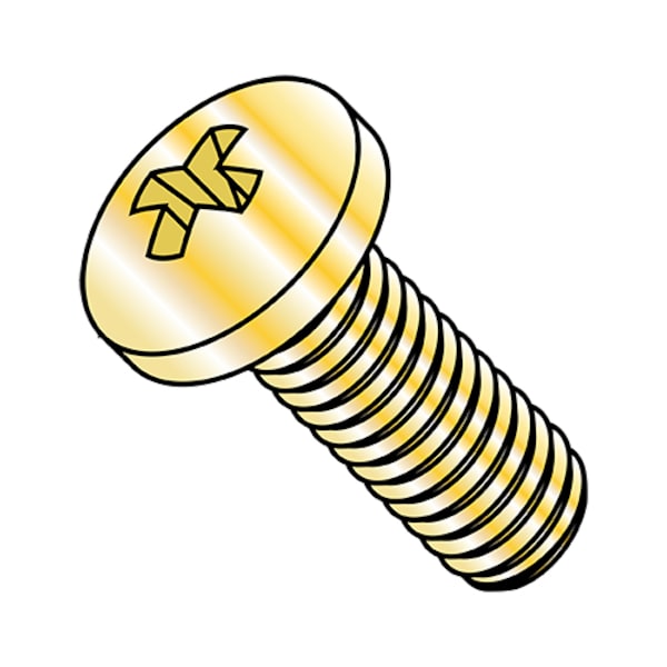 #10-32 x 1-1/2 in Phillips Pan Machine Screw, Zinc Yellow Steel, 3000 PK