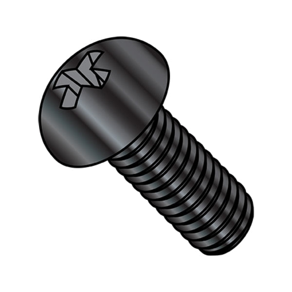 #10-32 x 1/2 in Phillips Round Machine Screw, Zinc Black Steel, 7000 PK